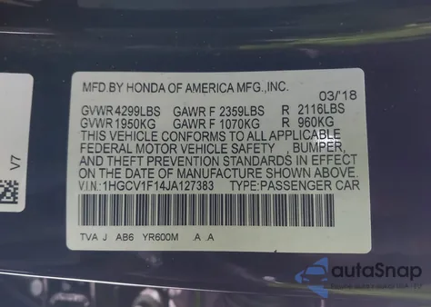 2018 Honda Accord Lx from USA, damaged, VIN 1HGCV1F14JA127383